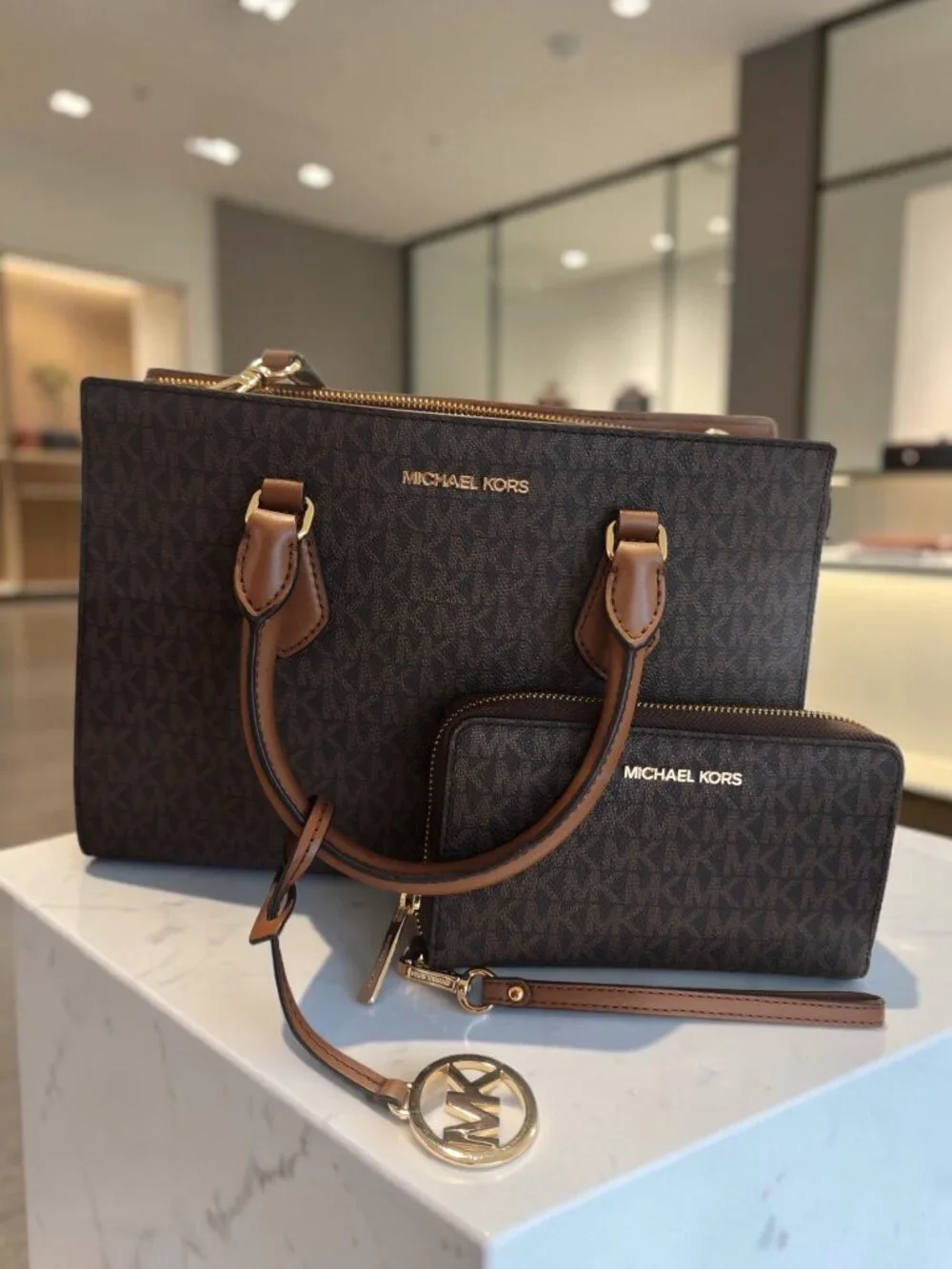 Michael Kors Signature Brown Tote & Wallet Set